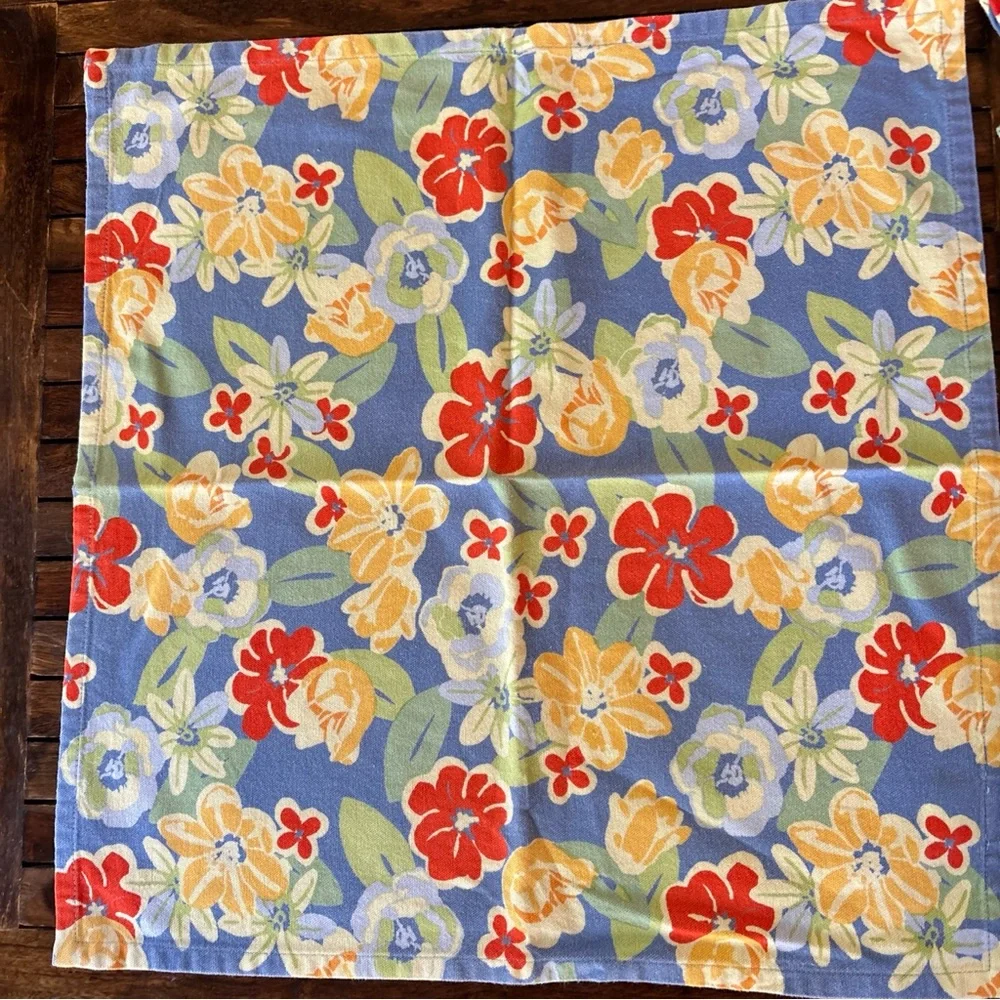 Xochi Cotton Napkins 19 X 19 Floral Blue‎ Cottage Table Dining French Country X8